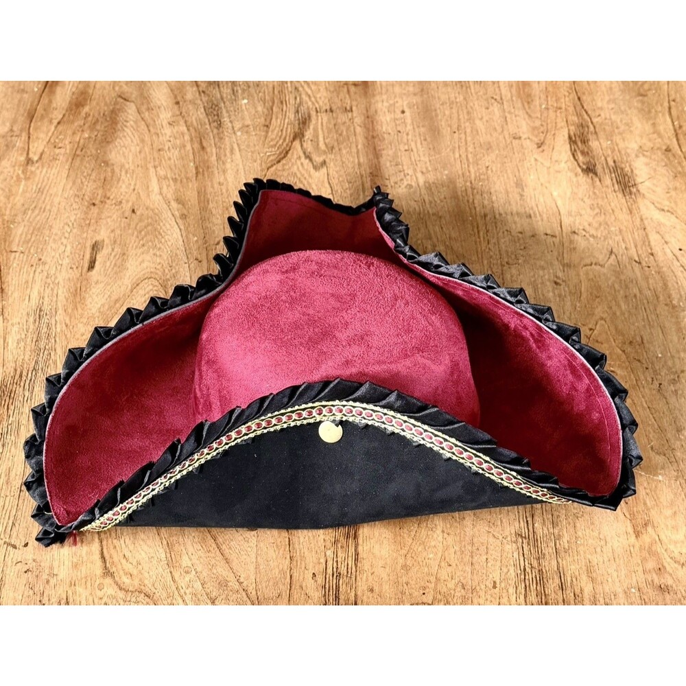 Burgundy Black Tricorne Hat – Pirate Costume Colonial Vampire Cosplay Hat Adult